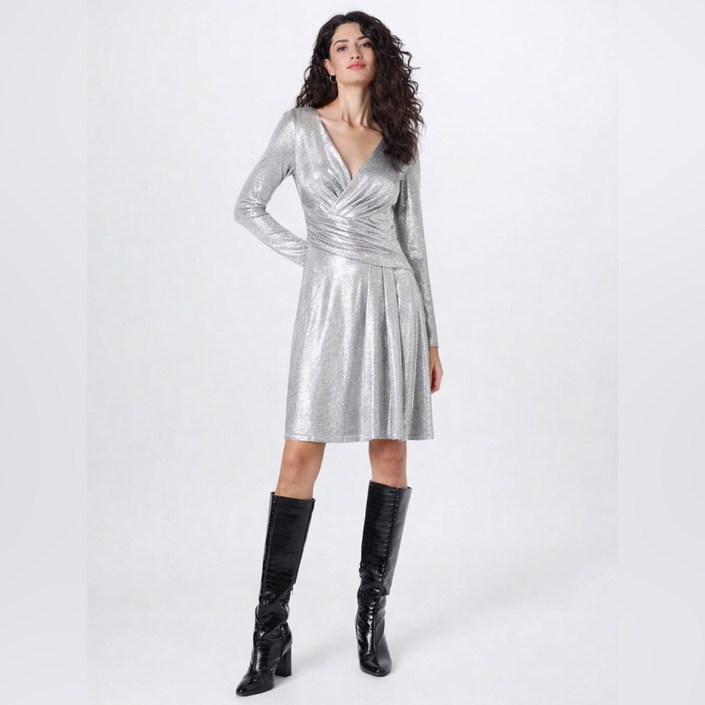 Lauren Ralph Lauren Glendon Silver Cocktail Dress Size 2